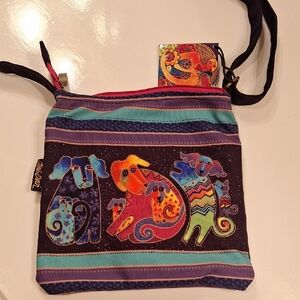 Laurel Burch Multicolor Dog Design Crossbody Bag